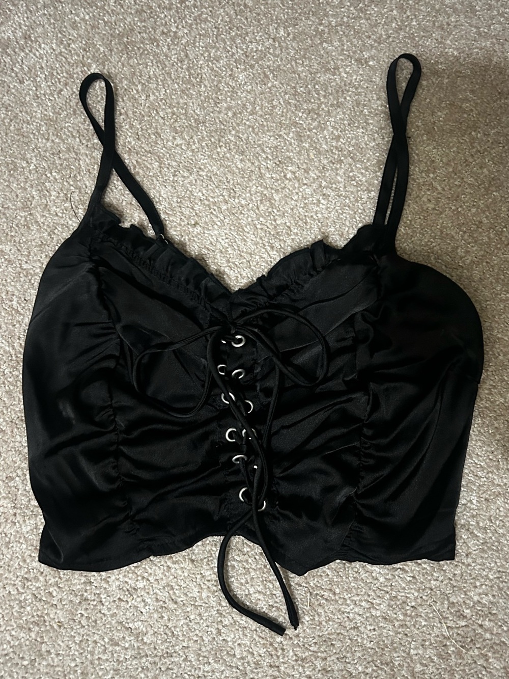 Cider Black Lace-Up Satin Crop Cami Bandeau